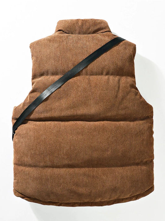 Men's Plus Size Corduroy Padded Vest with Chest Bag 2 - Piece Set - D.T line
