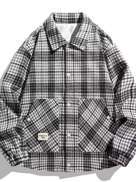 Men's Plus Size Houndstooth Pattern Button - Up Jacket - D.T line