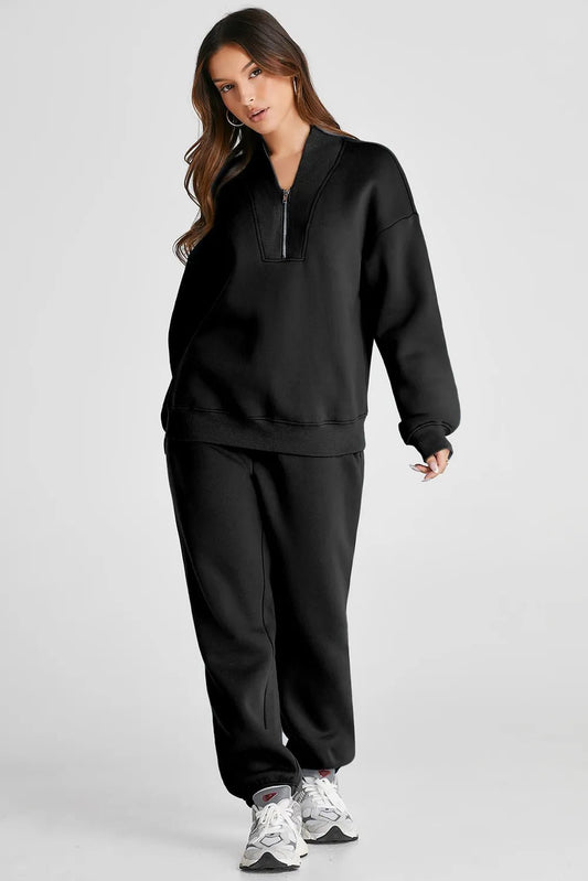 Quarter Zip Long Sleeve Top and Pants Set - D.T line