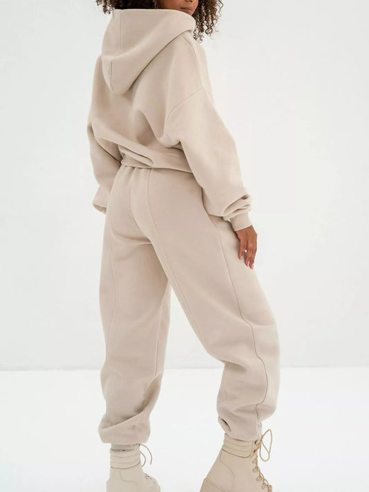 Solid Exposed Seams Hoodie and Joggers Activewear Set - D.T line