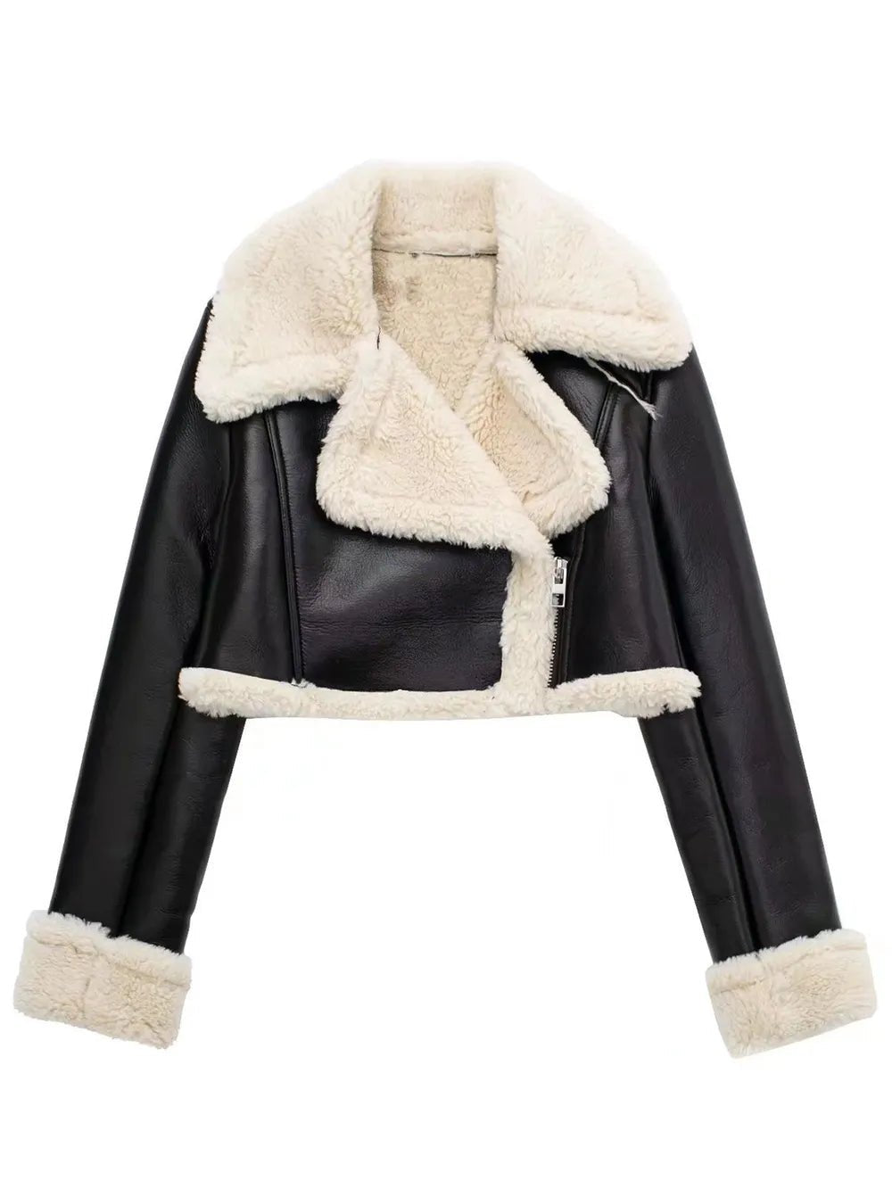 Collared Neck Long Sleeve Plush Cropped Jacket - D.T line