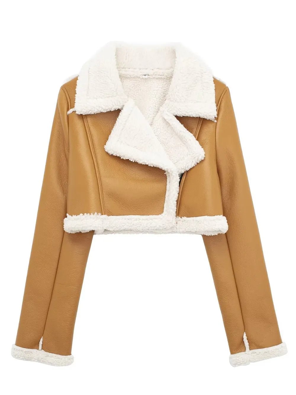 Collared Neck Long Sleeve Plush Cropped Jacket - D.T line