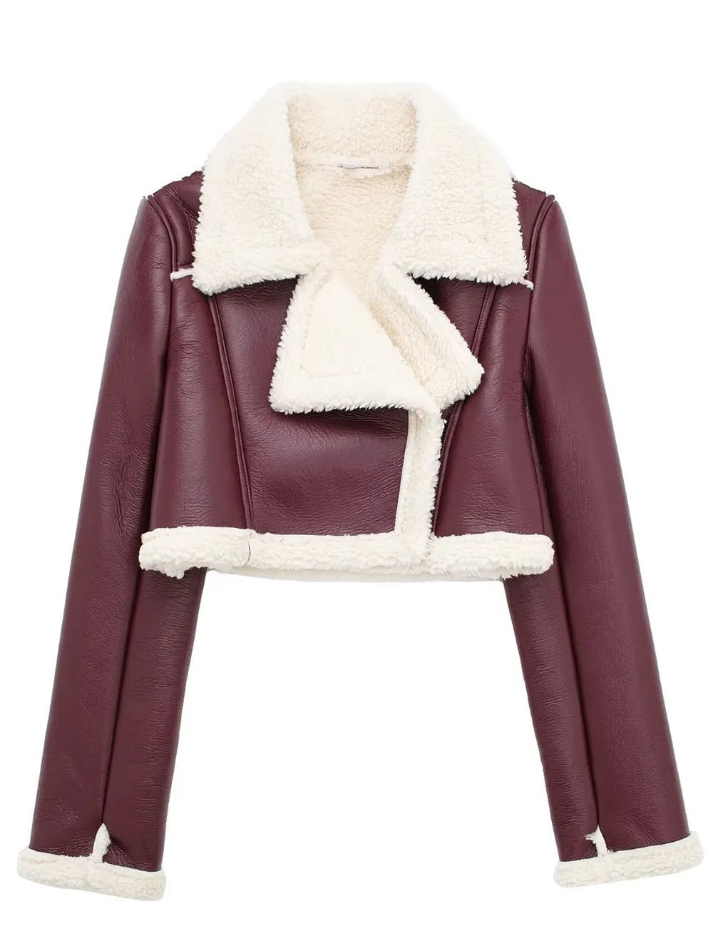Collared Neck Long Sleeve Plush Cropped Jacket - D.T line