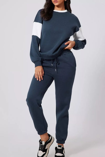 Drop Shoulder Loose Sweatshirt and Joggers Active Set - D.T line