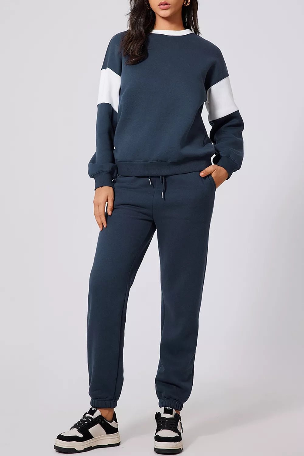 Drop Shoulder Loose Sweatshirt and Joggers Active Set - D.T line