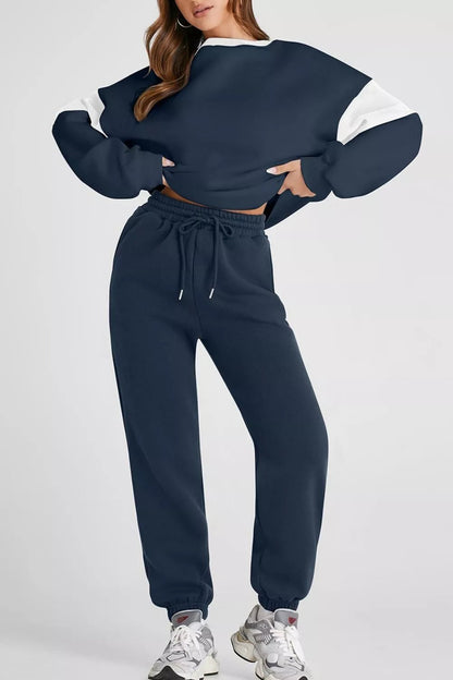 Drop Shoulder Loose Sweatshirt and Joggers Active Set - D.T line