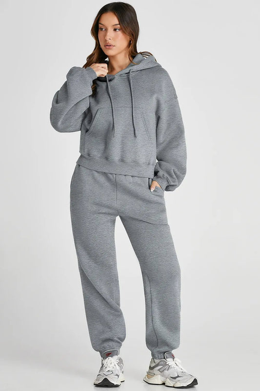 Dropped Shoulder Hooded Top and Pants Active Set - D.T line