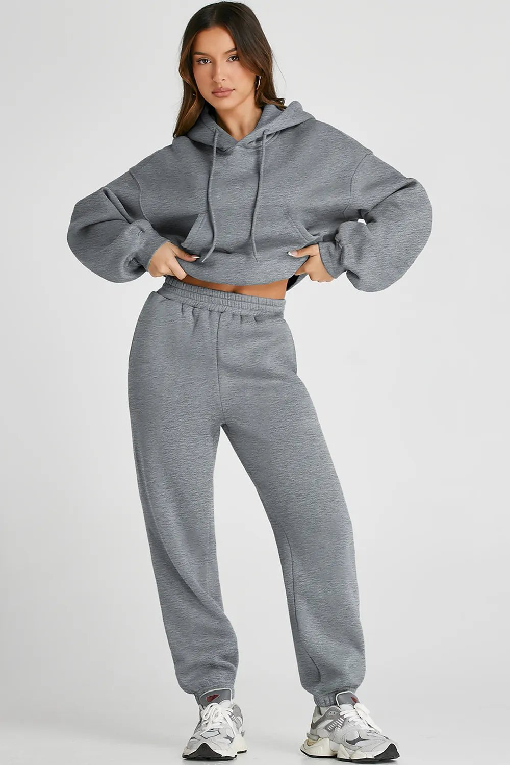 Dropped Shoulder Hooded Top and Pants Active Set - D.T line