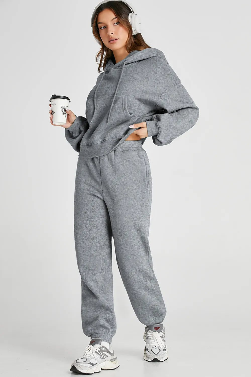 Dropped Shoulder Hooded Top and Pants Active Set - D.T line