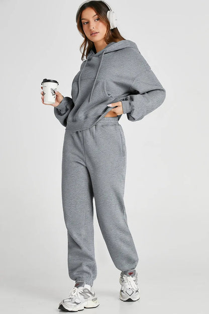 Dropped Shoulder Hooded Top and Pants Active Set - D.T line