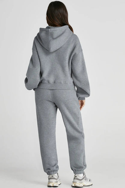 Dropped Shoulder Hooded Top and Pants Active Set - D.T line