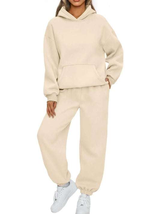 Full Size Kangaroo Pocket Hoodie and Joggers Set Plus Size - D.T line