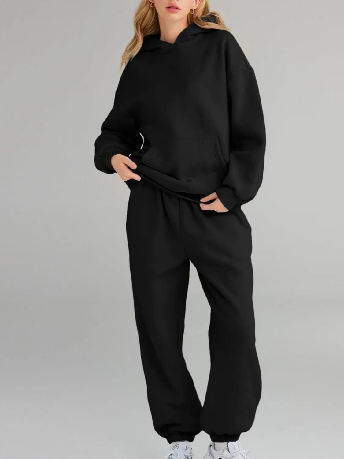 Full Size Kangaroo Pocket Hoodie and Joggers Set Plus Size - D.T line