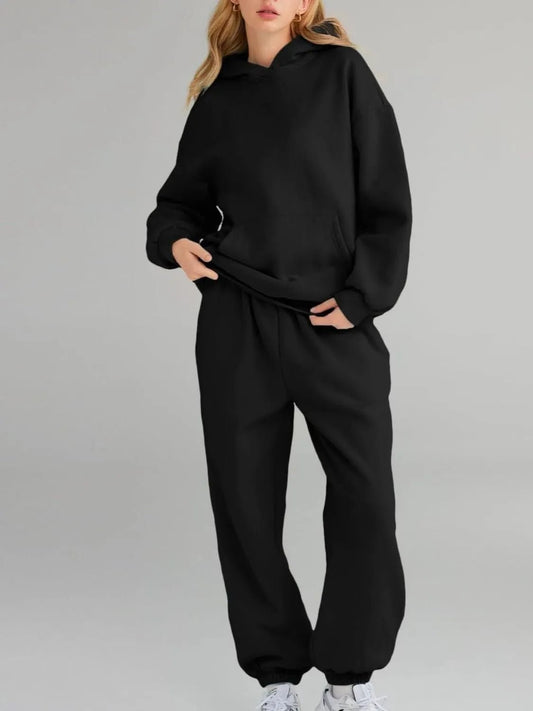 Full Size Kangaroo Pocket Hoodie and Joggers Set Plus Size - D.T line