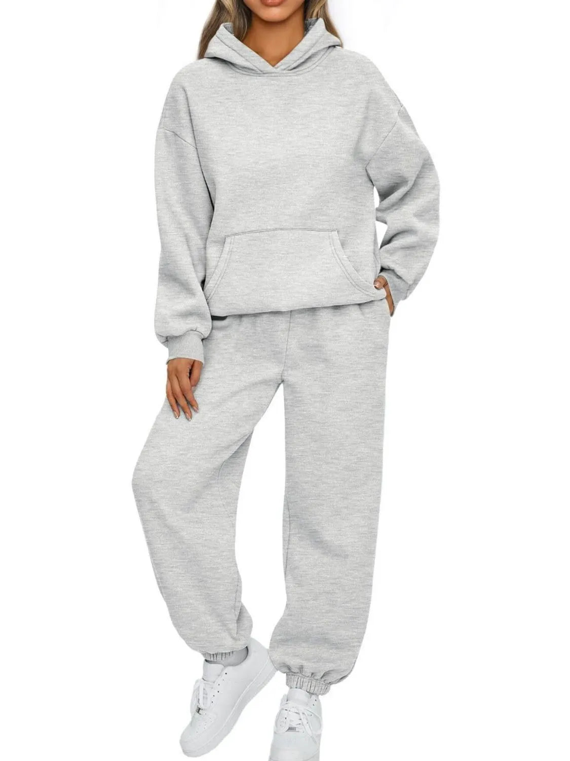 Full Size Kangaroo Pocket Hoodie and Joggers Set Plus Size - D.T line