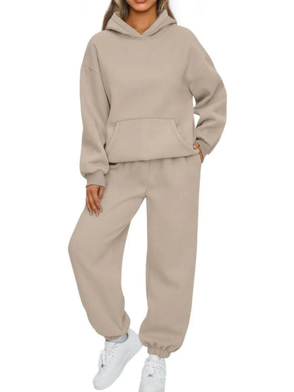 Full Size Kangaroo Pocket Hoodie and Joggers Set Plus Size - D.T line