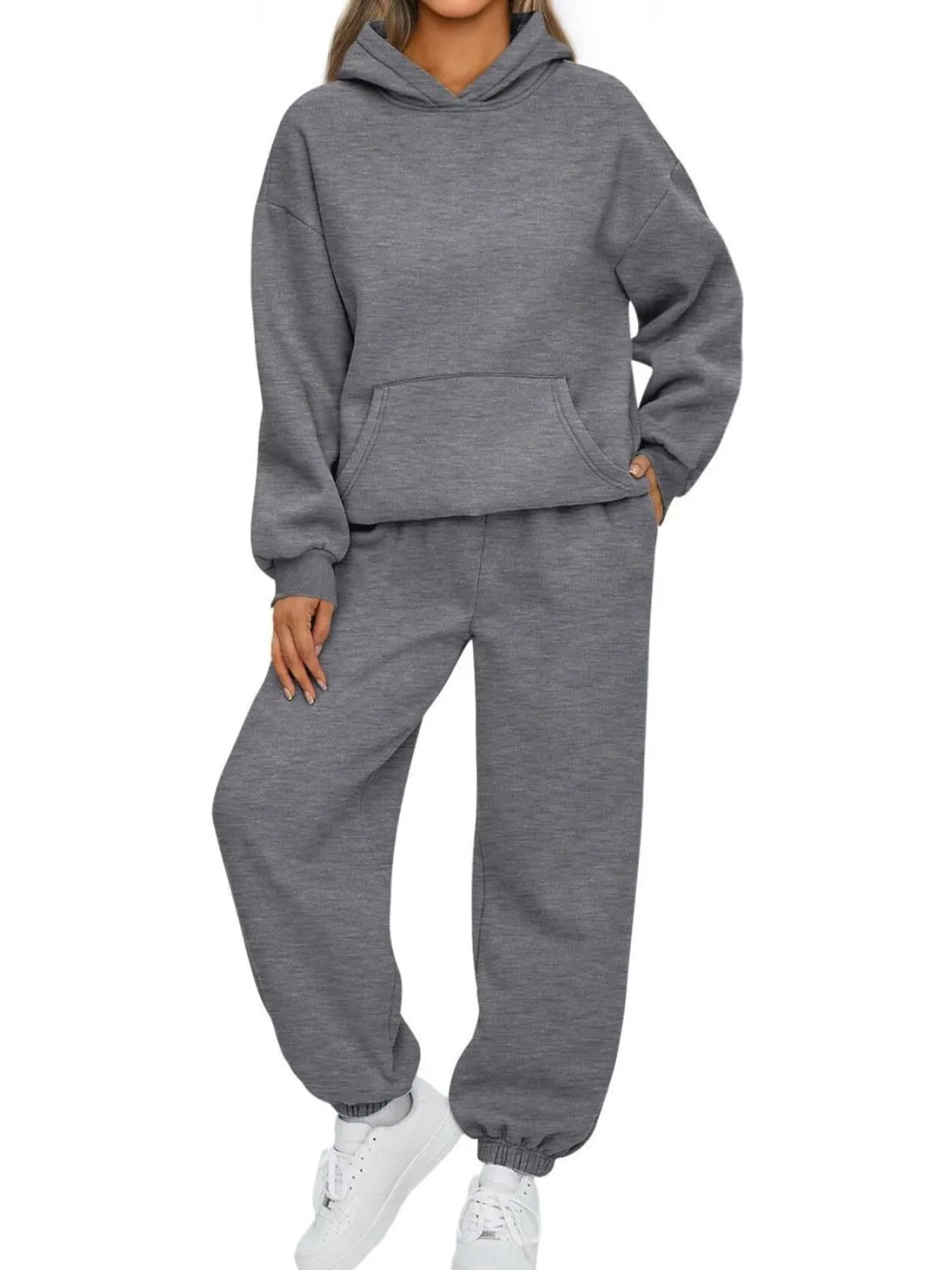 Full Size Kangaroo Pocket Hoodie and Joggers Set Plus Size - D.T line