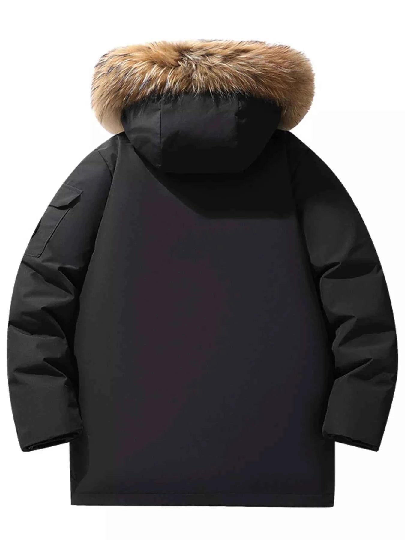 Men's Full Size Fur Hooded Zip Up Parka Coat Plus Size - D.T line