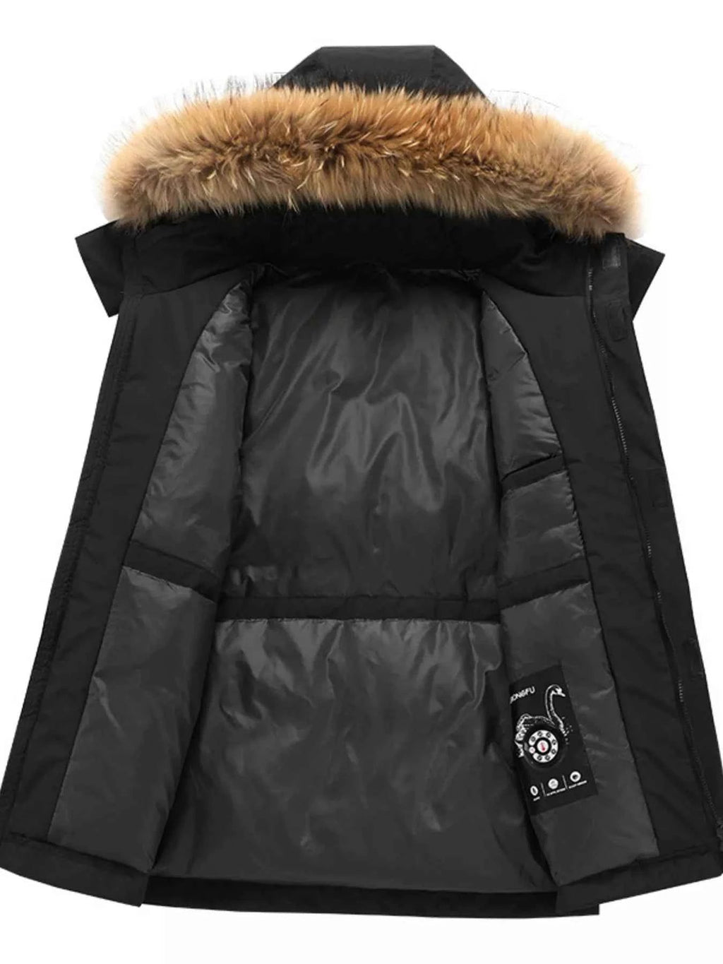 Men's Full Size Fur Hooded Zip Up Parka Coat Plus Size - D.T line