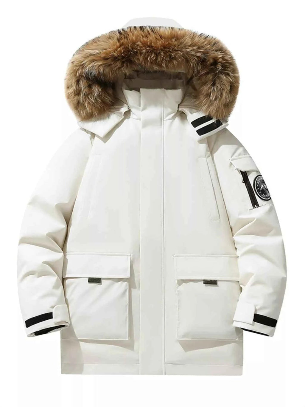 Men's Full Size Fur Hooded Zip Up Parka Coat Plus Size - D.T line