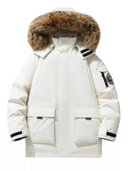 Men's Full Size Fur Hooded Zip Up Parka Coat Plus Size - D.T line