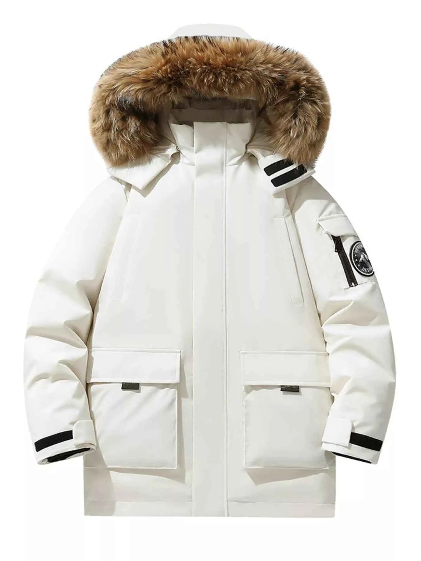 Men's Full Size Fur Hooded Zip Up Parka Coat Plus Size - D.T line