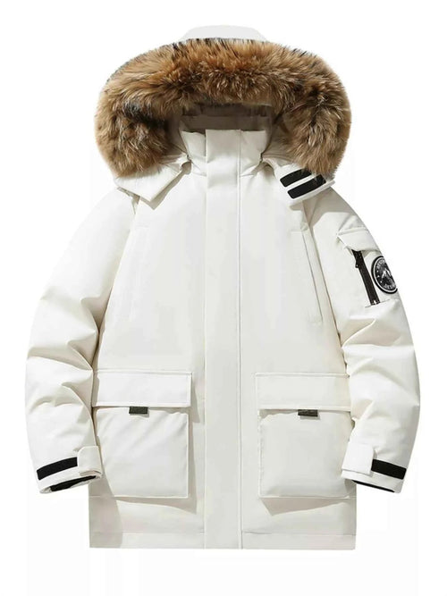 Men's Full Size Fur Hooded Zip Up Parka Coat Plus Size - D.T line