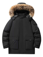Men's Full Size Fur Hooded Zip Up Parka Coat Plus Size - D.T line