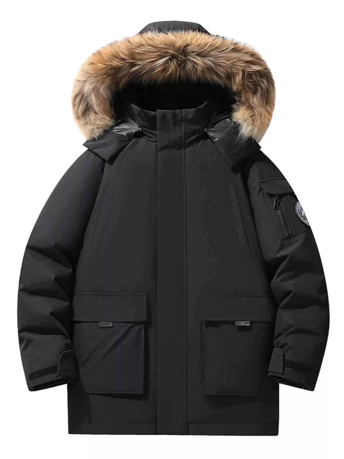 Men's Full Size Fur Hooded Zip Up Parka Coat Plus Size - D.T line
