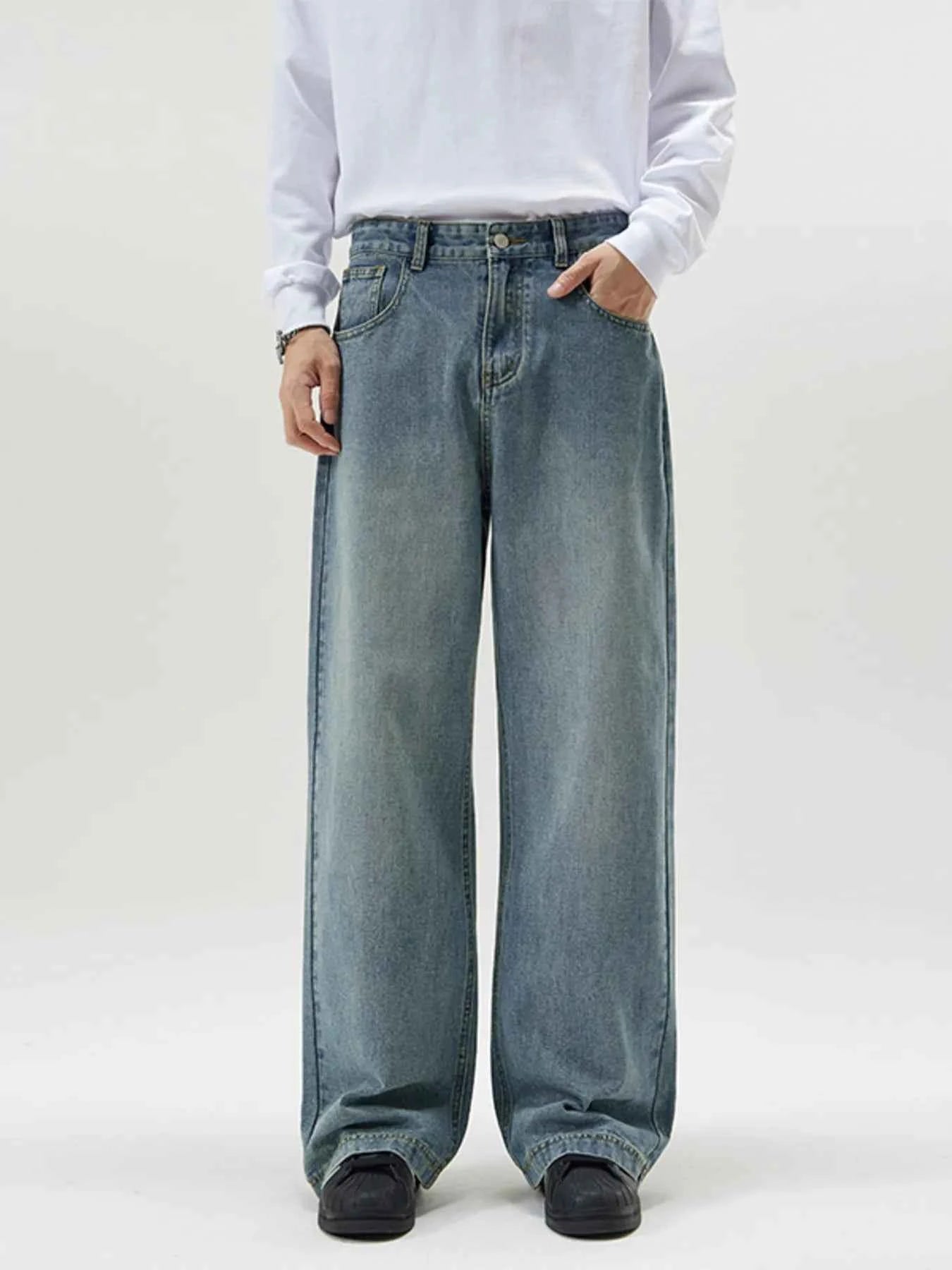 Men's Full Size Vintage Wash Wide Leg Jeans Plus Size - D.T line