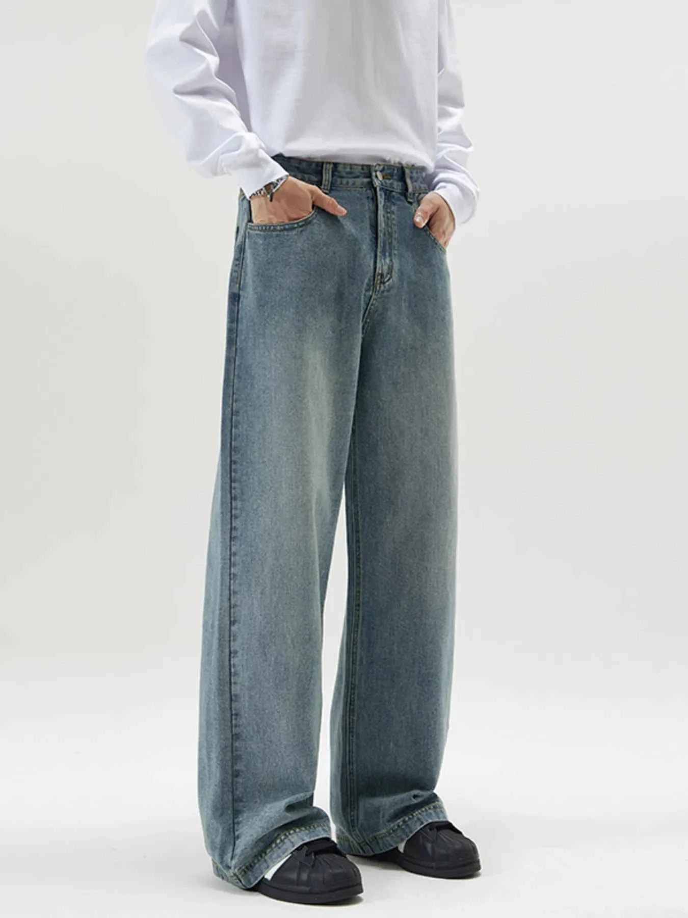 Men's Full Size Vintage Wash Wide Leg Jeans Plus Size - D.T line