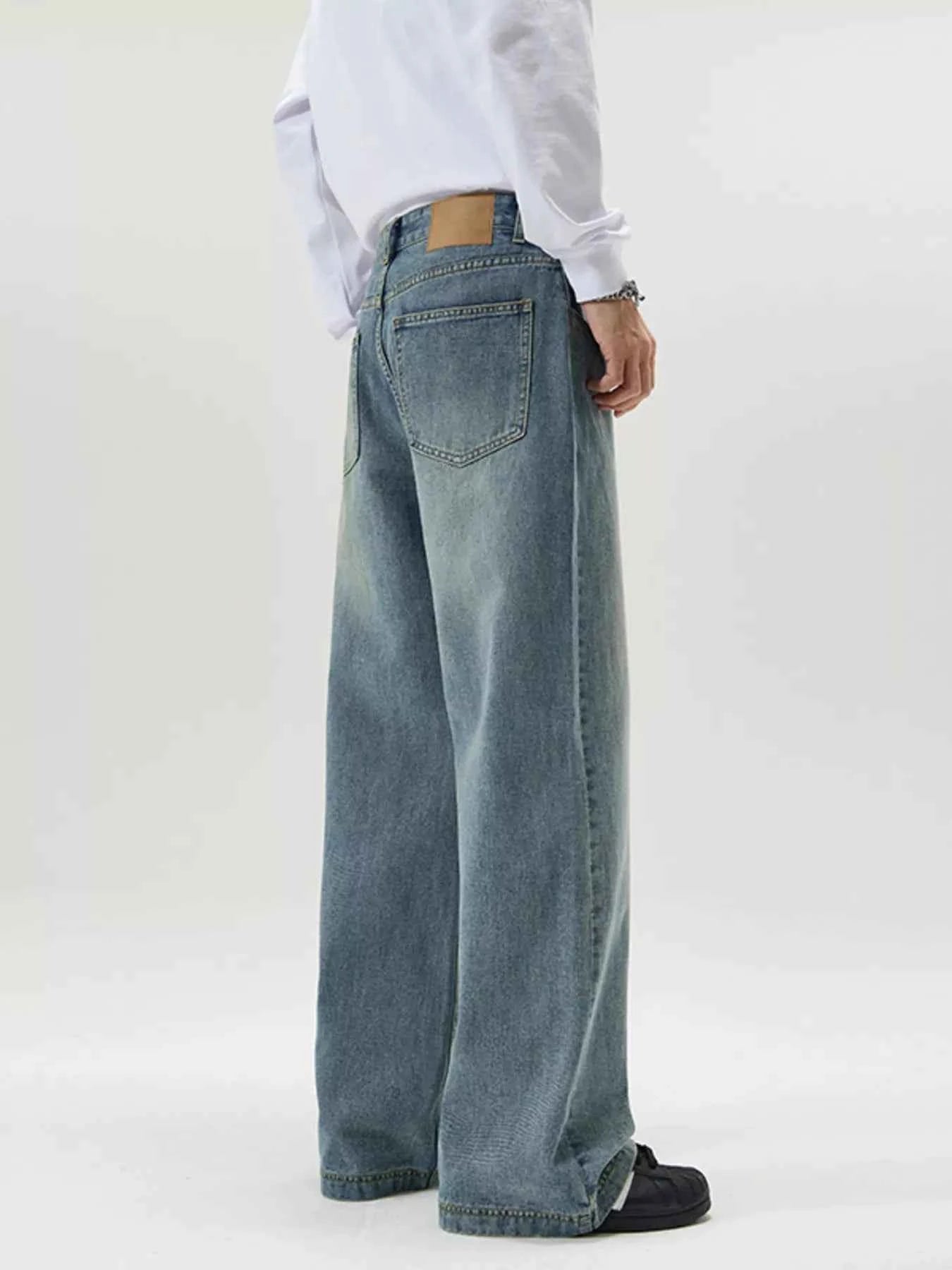 Men's Full Size Vintage Wash Wide Leg Jeans Plus Size - D.T line