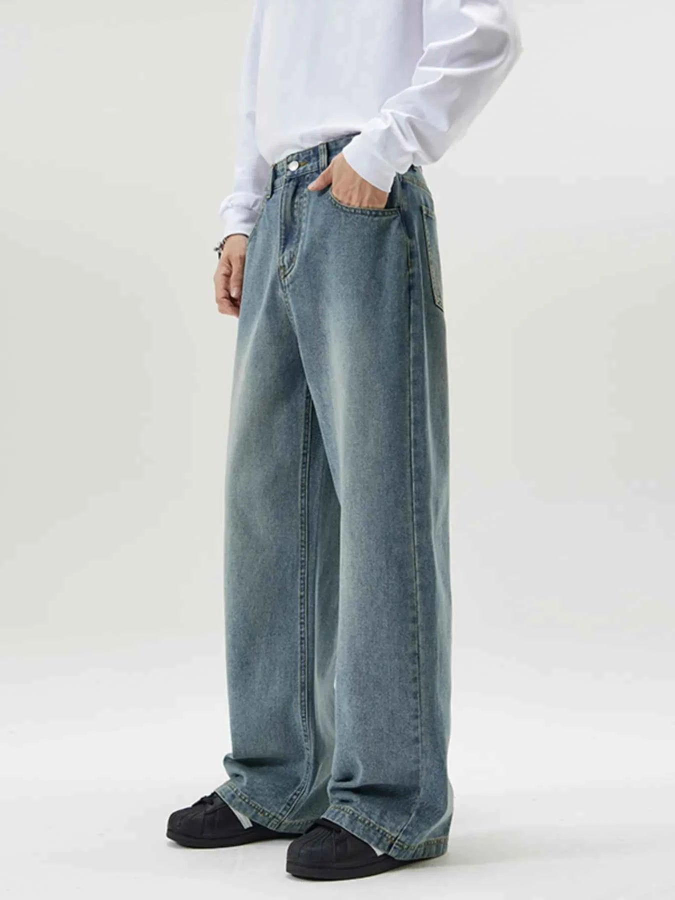 Men's Full Size Vintage Wash Wide Leg Jeans Plus Size - D.T line