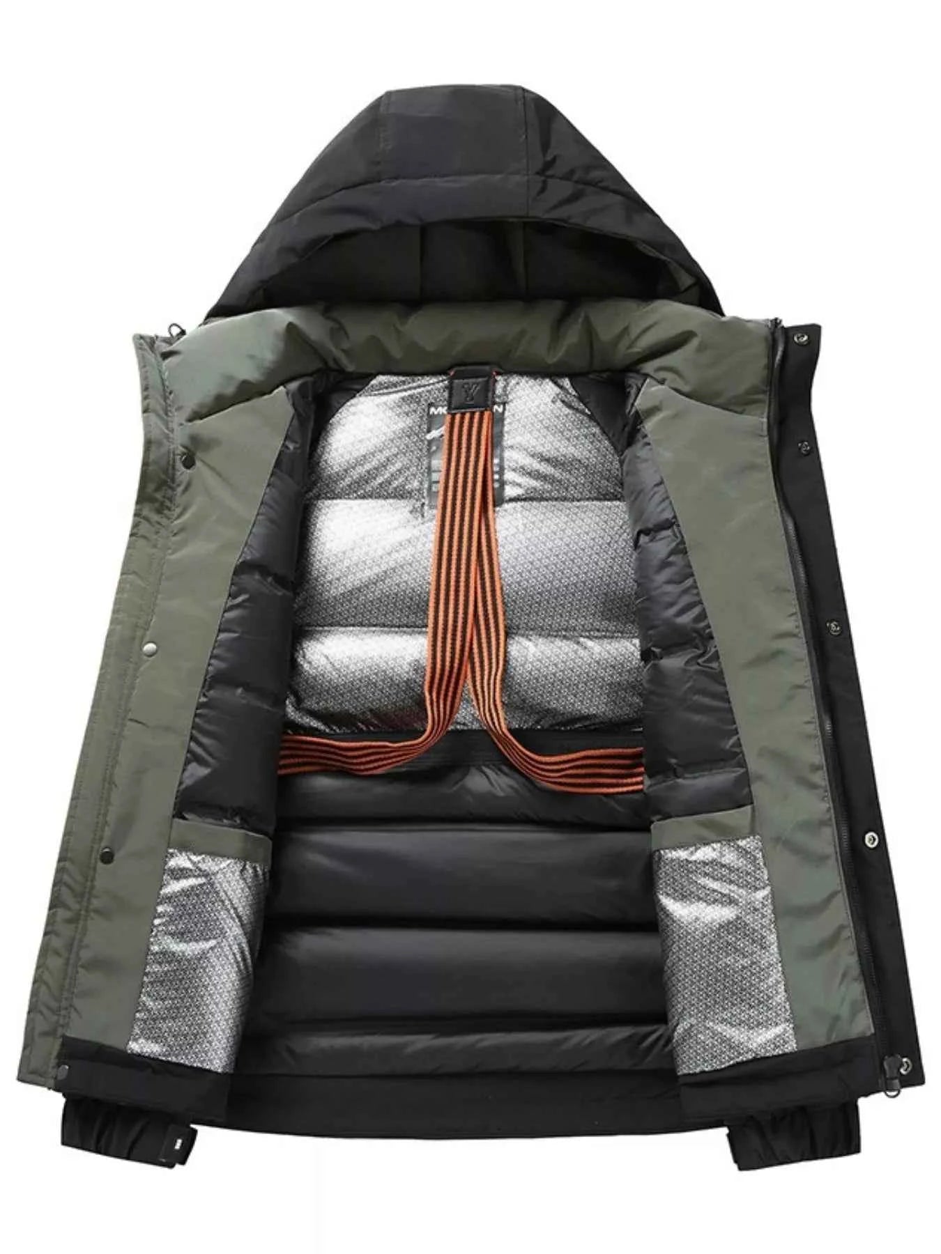 Men's Plus Size Adjustable Hooded Parka Jacket with Multiple Pockets - D.T line