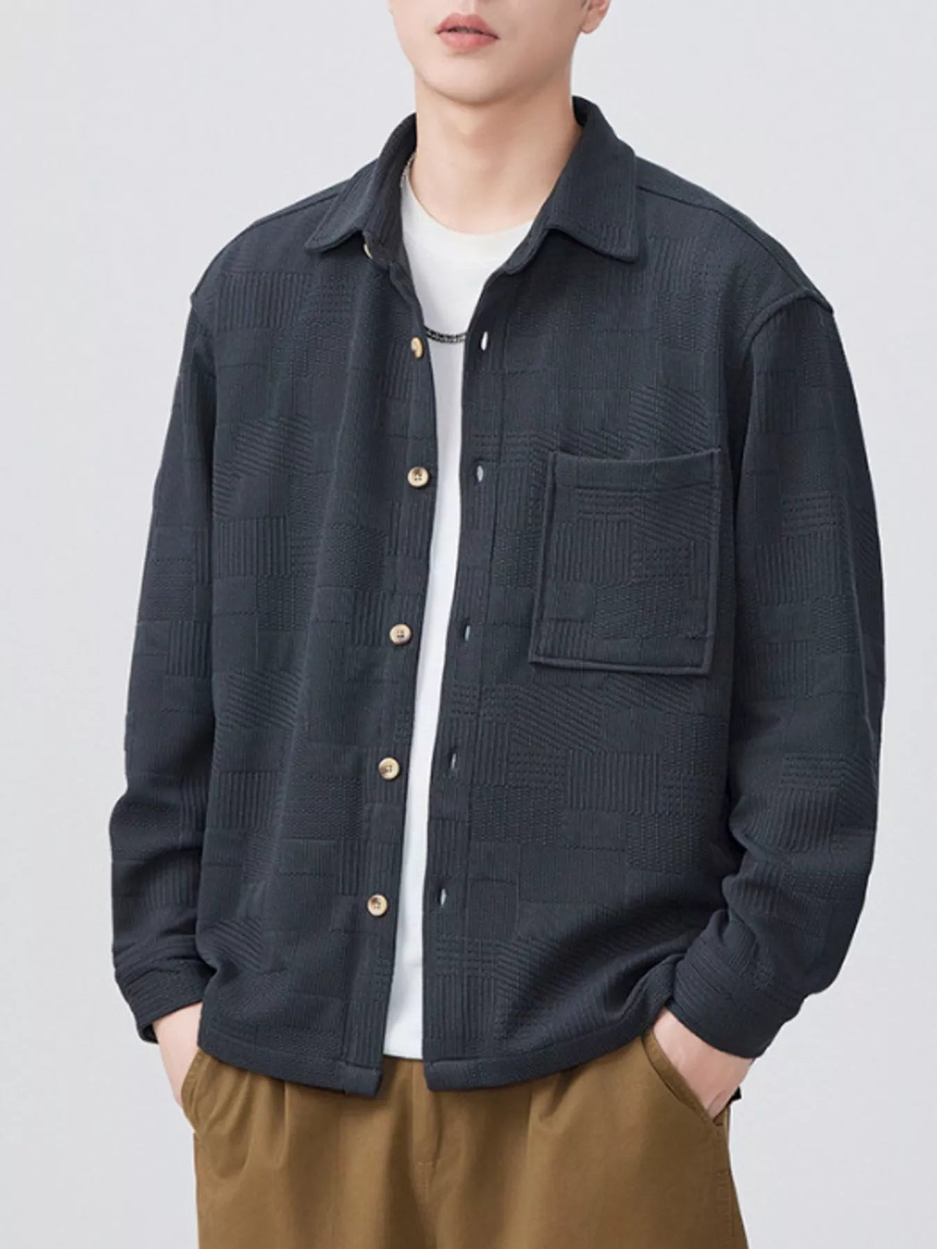 Men's Plus Size Button Up Long Sleeve Shirt - D.T line