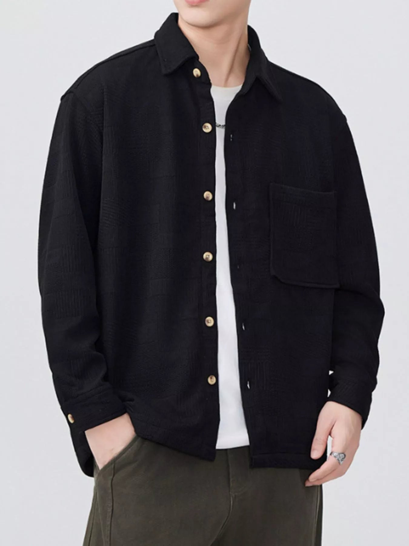 Men's Plus Size Button Up Long Sleeve Shirt - D.T line