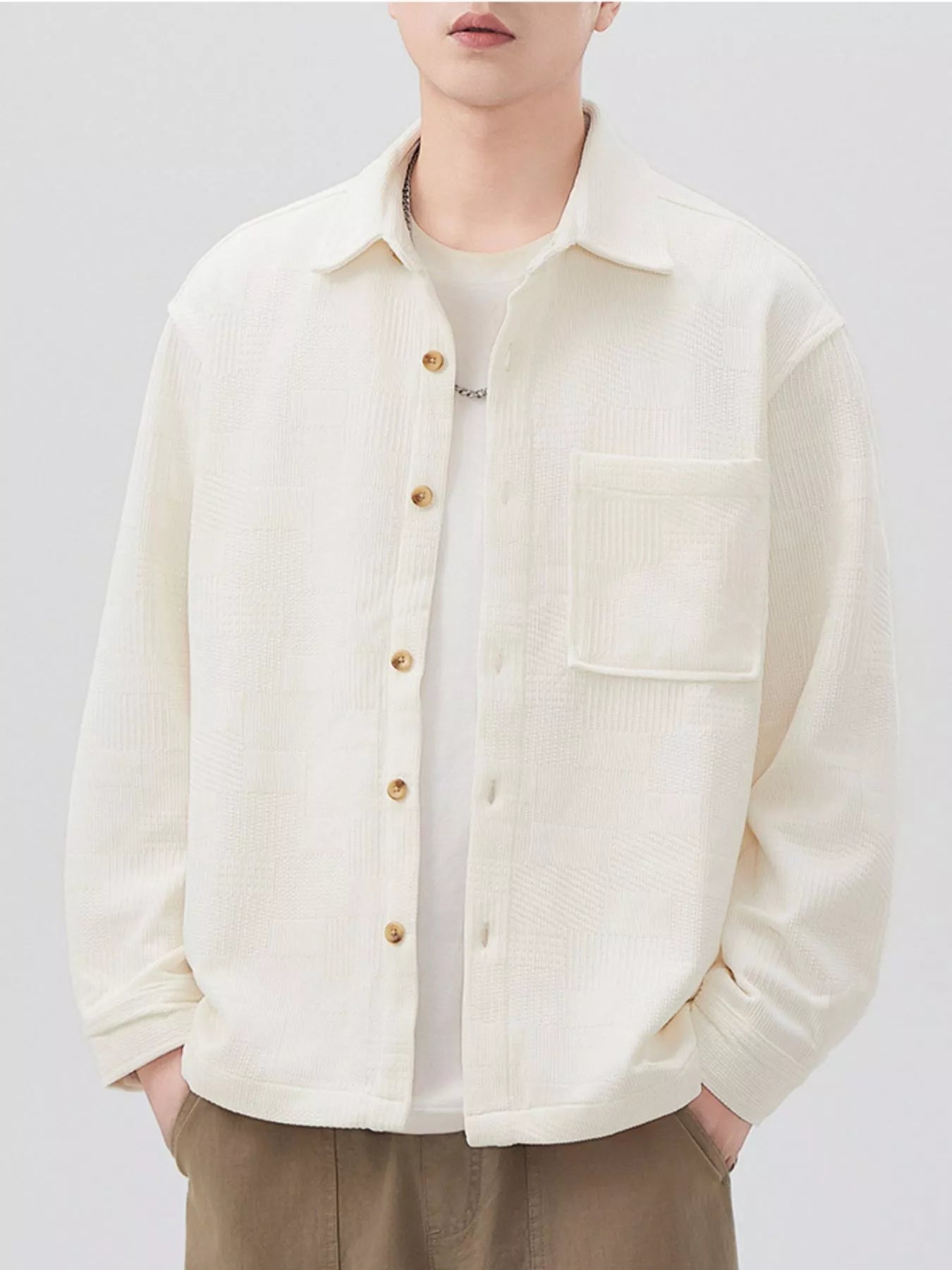 Men's Plus Size Button Up Long Sleeve Shirt - D.T line