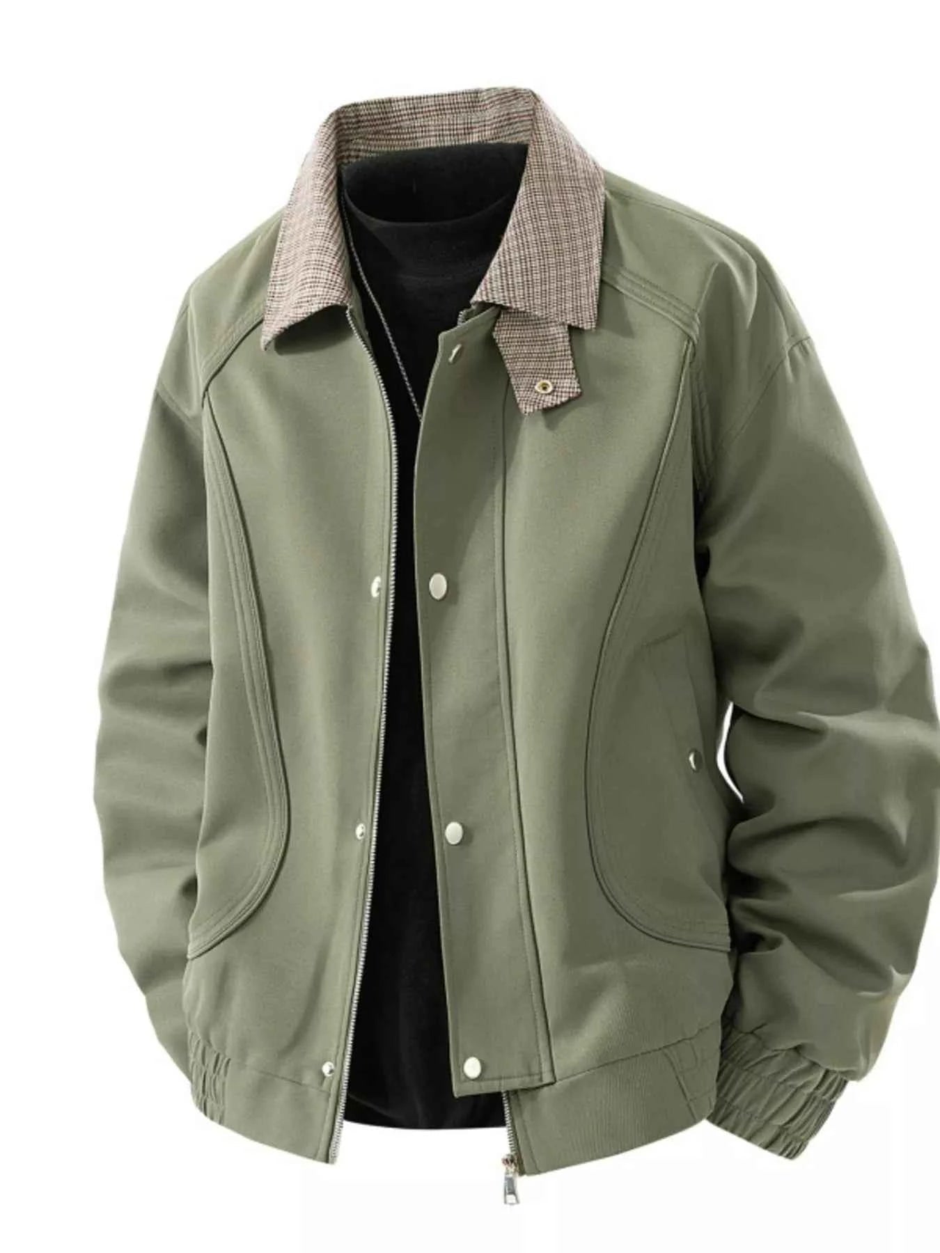 Men's Plus Size Casual Plaid Collar Zip Up Jacket - D.T line