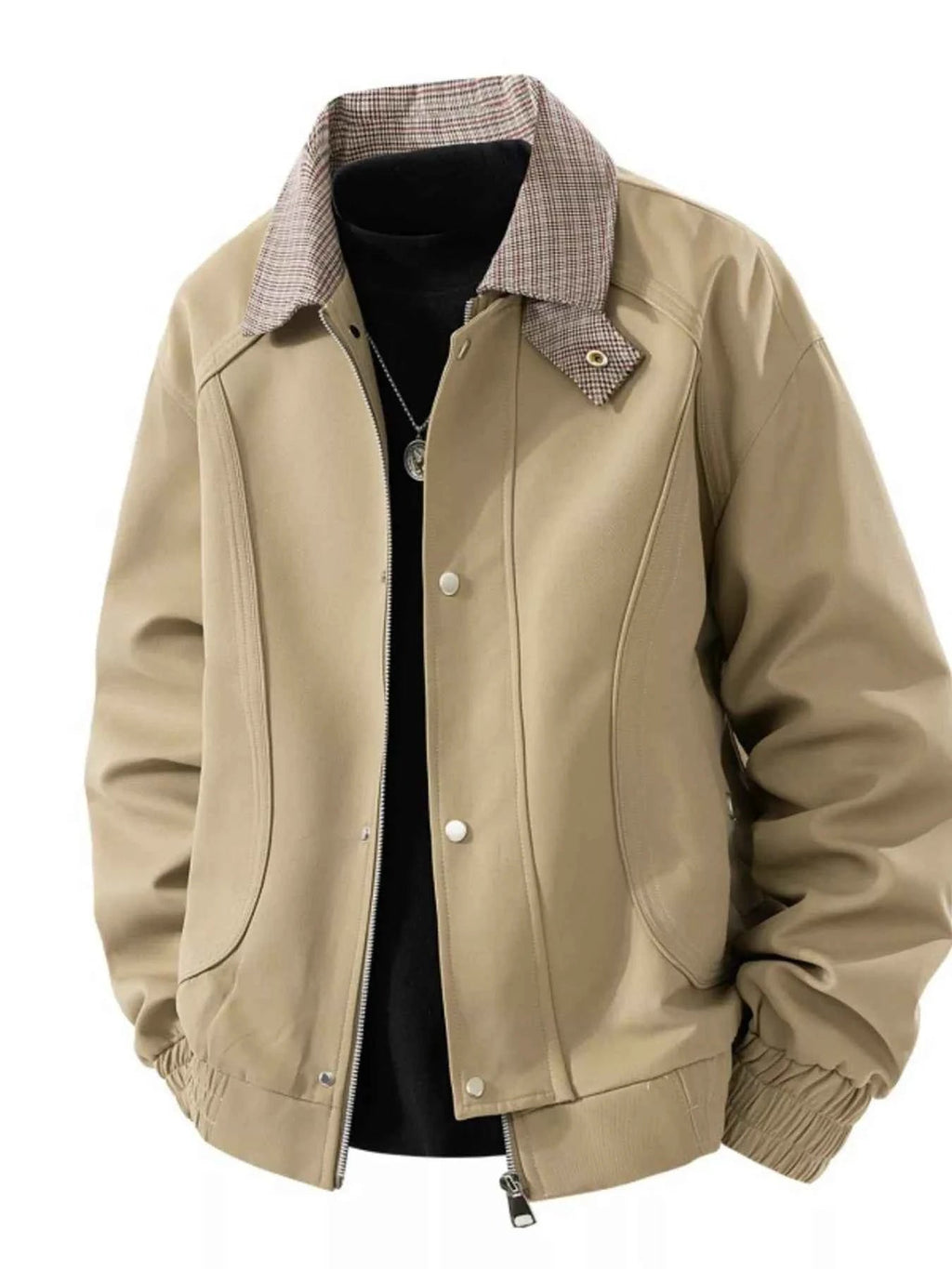 Men's Plus Size Casual Plaid Collar Zip Up Jacket - D.T line