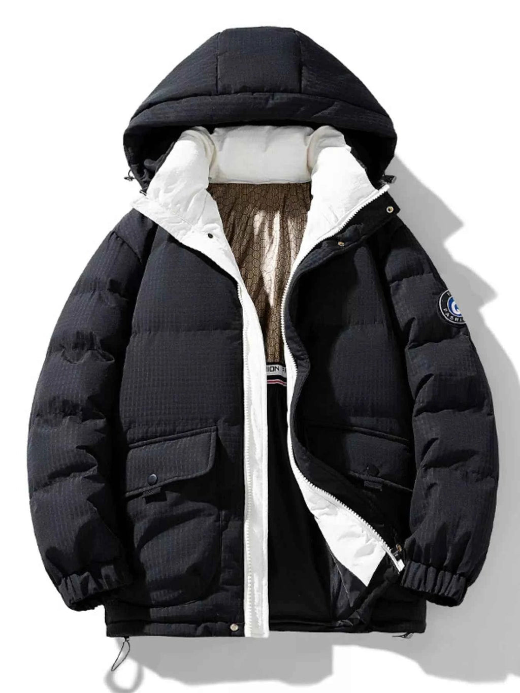 Men's Plus Size Contrast Hooded Puffer Jacket - D.T line