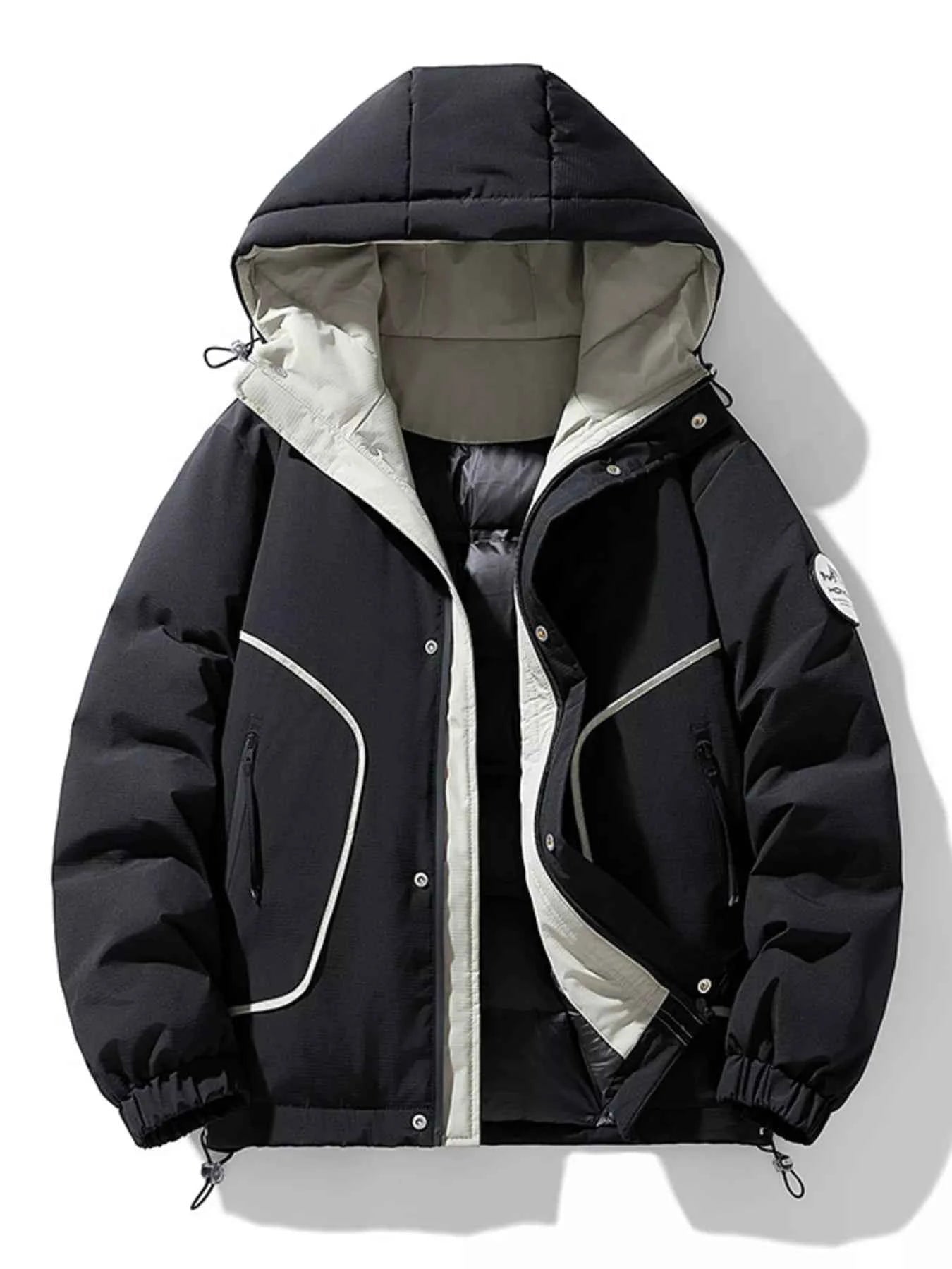 Men's Plus Size Contrast Hooded Puffer Jacket - D.T line