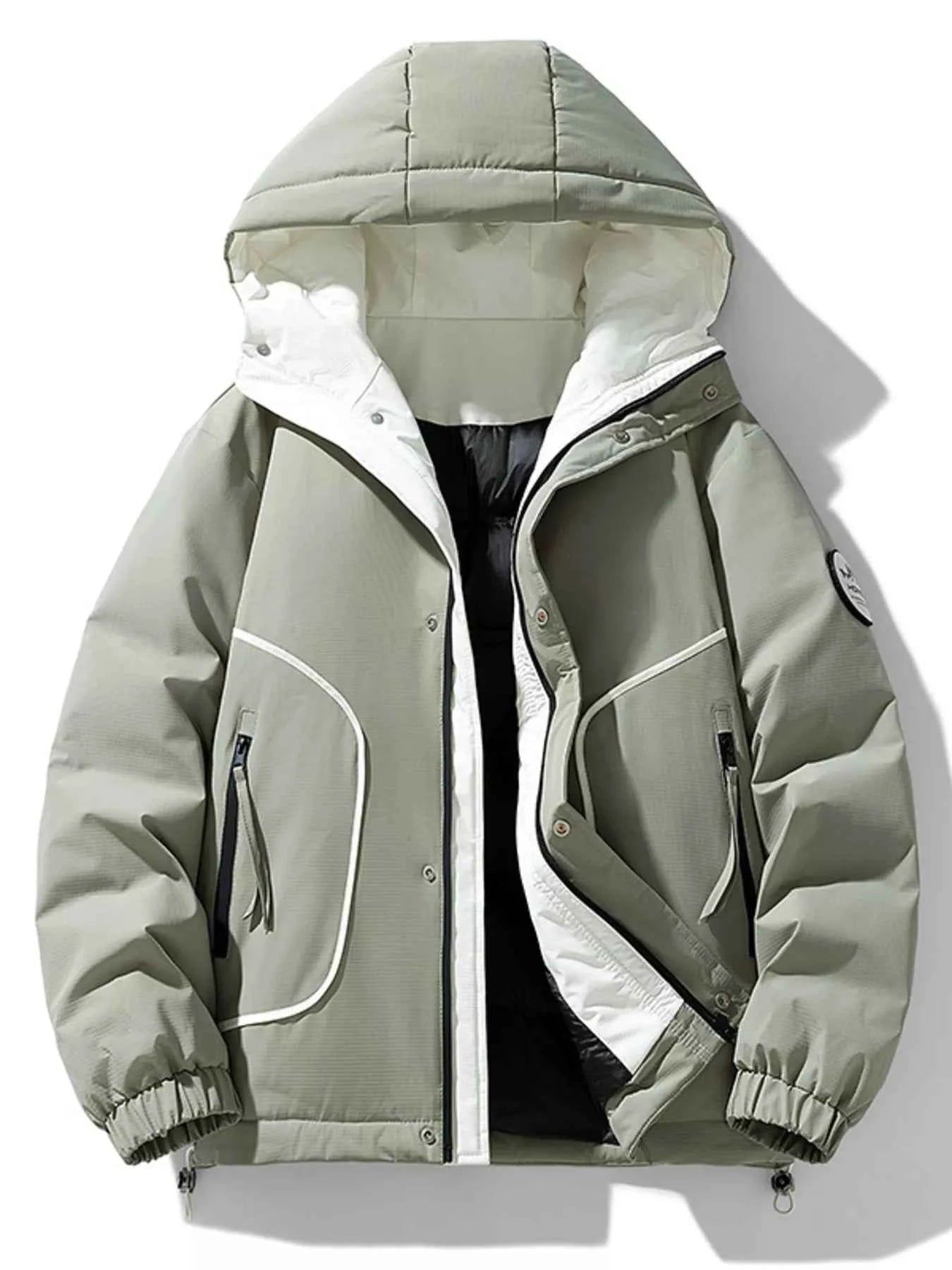 Men's Plus Size Contrast Hooded Puffer Jacket - D.T line