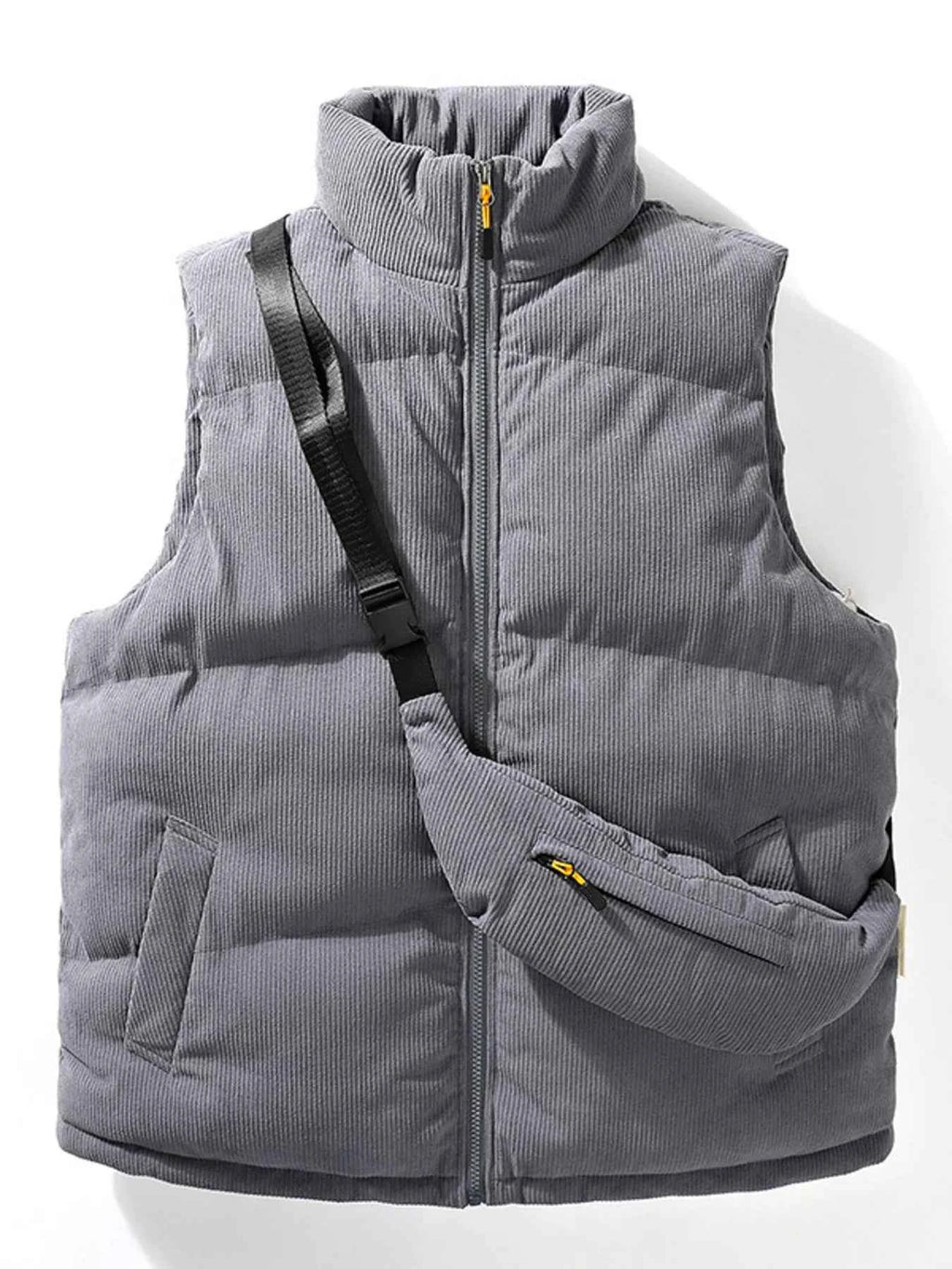Men's Plus Size Corduroy Padded Vest with Chest Bag 2-Piece Set