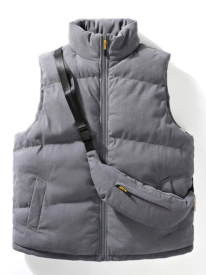 Men's Plus Size Corduroy Padded Vest with Chest Bag 2 - Piece Set - D.T line