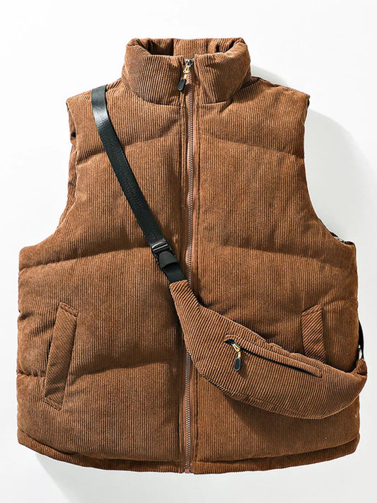 Men's Plus Size Corduroy Padded Vest with Chest Bag 2 - Piece Set - D.T line