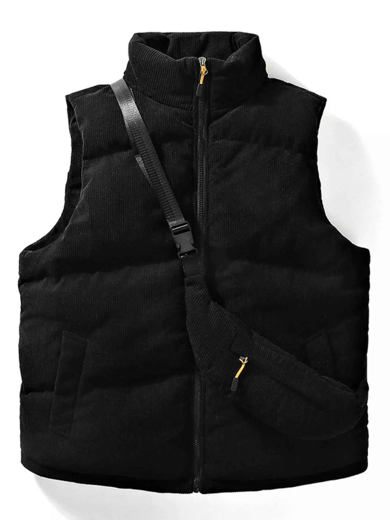 Men's Plus Size Corduroy Padded Vest with Chest Bag 2-Piece Set