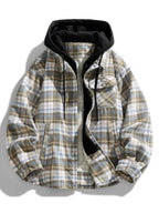 Men's Plus Size Drawstring Hooded Plaid Shirt Jacket - D.T line