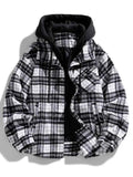 Men's Plus Size Drawstring Hooded Plaid Shirt Jacket - D.T line