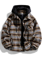 Men's Plus Size Drawstring Hooded Plaid Shirt Jacket - D.T line