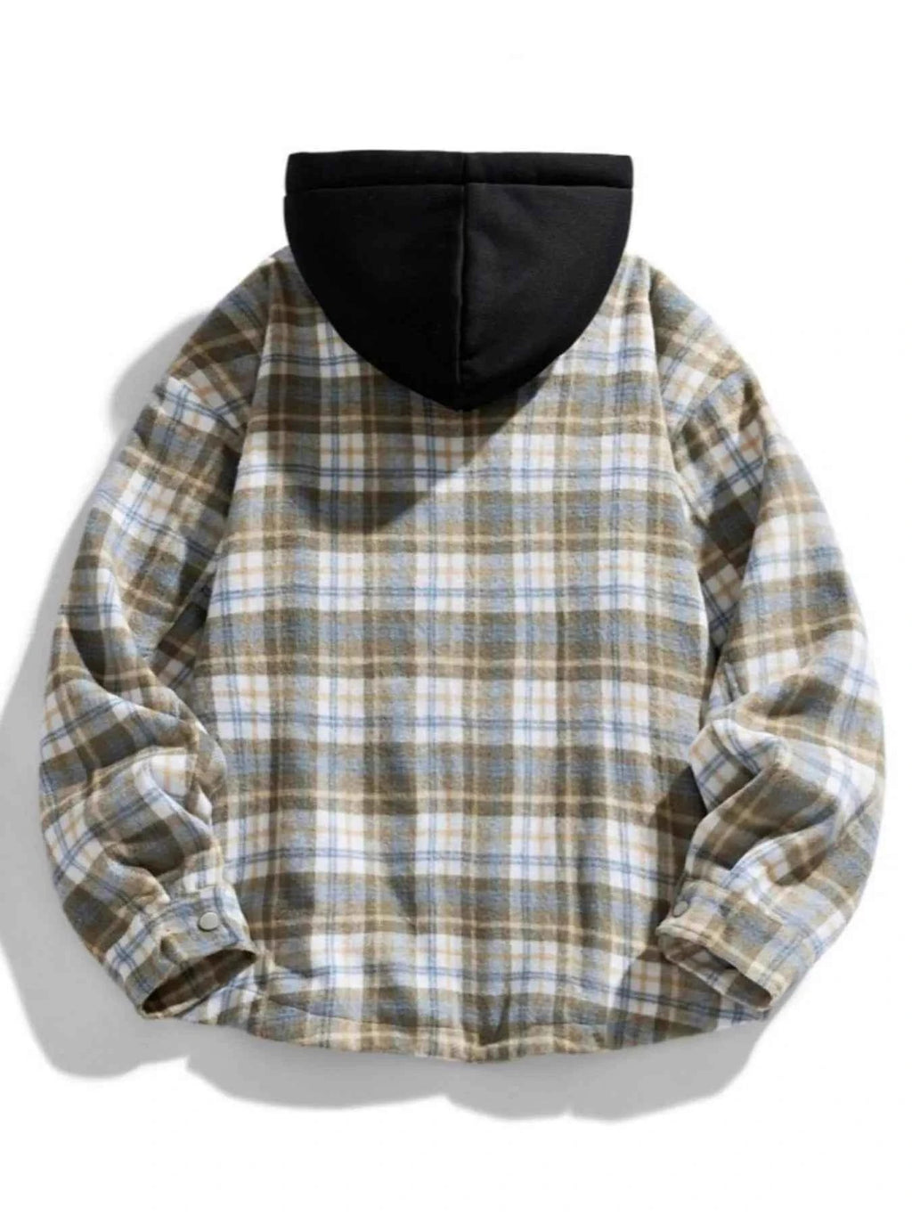 Men's Plus Size Drawstring Hooded Plaid Shirt Jacket - D.T line